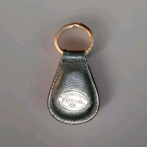 FOSSIL Keyring Black Leather Authentic Keychain GUC